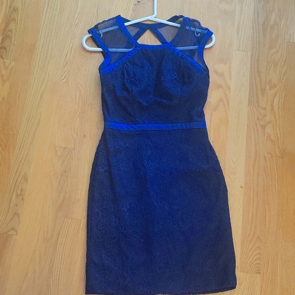 DARK BLUE LACE A-LINE DRESS - Picture 1 of 9